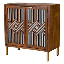 White Mirrored 2-Door Accent Cabinet with Circle Lattice Overlay — listing 2
