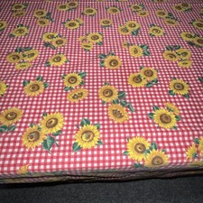 Vintage Red & White Tavern Check Woven Tablecloth with Floral Motif — listing 6