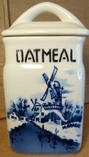 Vintage Blue Delft-Style Windmill Scene Ceramic 'Oat-Meal' Kitchen Canister with Lid — listing 3