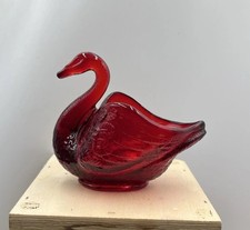 Vintage Amberina Glass Swan Covered Trinket/Powder Box with Figural Swan Finial (5" tall, 4.5" across) — listing 3