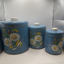 Vintage Ransburg Turquoise Metal Canister Set with Gold Rooster Motif (4 Pieces) — listing 6