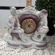 Lefton China Porcelain Floral Desk Clock with Pink Roses and Gold Trim