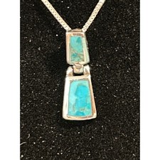 Pair of Sterling Silver Green Turquoise Oval Cabochon Pendant Drops / Charms — listing 6