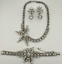 4-Piece Vintage Rhinestone Parure - Necklace, Bracelet & Pierced Earrings Set