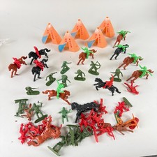 Vintage Mixed Lot Plastic Toy Soldiers Cowboys Indians Horses Figures