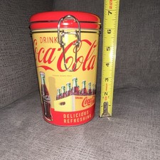 Coca-Cola "Have a Coke" Tall Lidded Tin Canister with Retro Delicious Refreshing Graphics