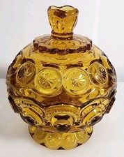 L.E. Smith Amberina Moon and Stars Small Footed Compote / Candy Dish (Heritage line, ~4.5") — listing 5