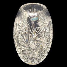 Violetta Polish crystal Hand-Cut 24% Lead Crystal Pinwheel Vase, Made in Poland, 8.25" Tall