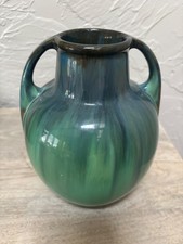 Fulper Pottery Squat Twin-Handled Vases with Flambé Glaze, Pair — listing 4