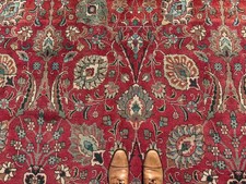 Hand-Knotted Persian-Style Wool Area Rug, Red Field with Navy Border, Allover Floral Design, approx 8x10 — listing 5