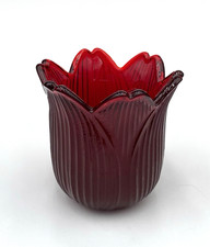Ruby Red Cadmium Glass Tulip Votive Candle Holder, 4" Tall — listing 2
