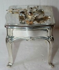 Silverplate Footed Trinket / Jewelry Box with Engraved Armorial Crest Lid