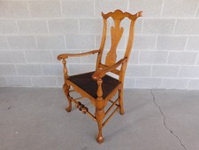 Vintage Solid Maple Writing Desk/Table with Lyre-Back Side Chair with Floral Needlepoint Seat