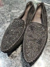 Stuart Weitzman Mr. Seymour Pointed-Toe Flats, Bronze/Gray Leather, Size 10 B — listing 6