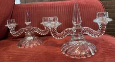 Vintage Elegant Glass Two-Light Double Candelabra with Scrolled Arms and Plume Center Finial — listing 5