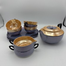 Vintage Lustreware Tea Set - Teapot, Creamer & Sugar Bowl in Pale Blue with Gold Trim — listing 4