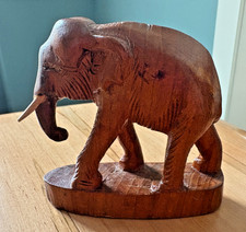Hand Carved Wooden Elephant Sculpture with Bone Tusks — listing 5