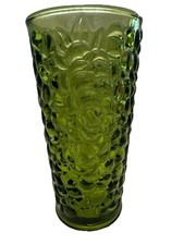 Sascka B Art Glass Cylinder Vase, Green with Embossed Grapevine Motif, 10" Tall — listing 4