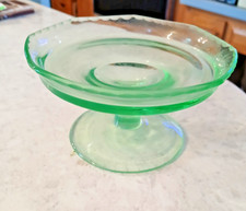 Green Depression Glass Center-Handled Sandwich/Tidbit Tray with Heart-Shaped Handle and Wheel-Cut Floral Etching — listing 3