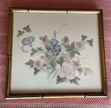 Original Watercolor Floral Still Life, Blue Poppies, Signed Bertrand