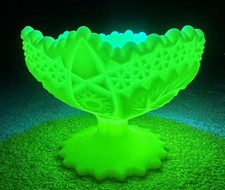 Fenton Custard Satin Uranium Glass Footed Compote, 5.5 inches — listing 4