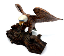 Carved Eagle Figurine in Flight on Rocky Perch with Wings Spread