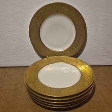 Vintage Gold-Encrusted Rim Porcelain Dinner Plate with Central Urn & Floral Motif