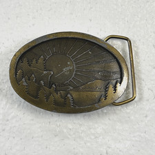 Vintage 1978 Indiana Metal Craft Brass Belt Buckle - Fighting Wild Horses with Enamel Accents, N88 — listing 2