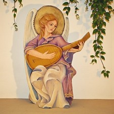 Oval High-Relief Resin Wall Plaque of an Angel Playing a Lute/Mandolin — listing 2