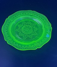 Vintage Uranium Green Depression Glass Plate, 8 inch