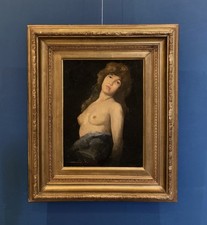 Antique Oil Painting Female Nude Seated Portrait in Ornate Gilt Frame — listing 4