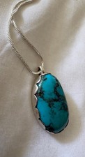 Native American Sterling Silver Free-Form Turquoise Pendant Necklace — listing 4