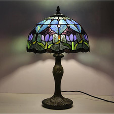 Tiffany-Style Stained Glass Lily/Tulip Accent Lamp with Bronze-Tone Metal Base — listing 2