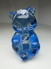 Fenton Blue Iridescent Hand-Painted Glass Bear Figurine with Tulips & Bee — listing 2