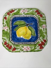 Hand-Painted Ceramic Lemon & Strawberry Square Decorative Plate