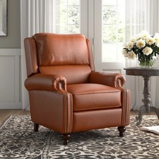 Traditional Tufted Burgundy Leather Wingback Recliner with Nailhead Trim — listing 6