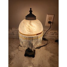 Vintage Floral Chintz Porcelain Boudoir Table Lamp with Burgundy Fringed Silk Shade — listing 4