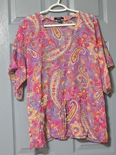 Chaps Pastel Paisley Print Ruffle Top, Size Small — listing 2