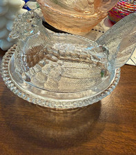 Rosso by Wilkerson glass hen nest Miniature Teal Glass Nesting Hen on Basket, 3.5 inch Covered Dish — listing 6