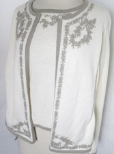 Vintage 1996 Claudia D. Cream Beaded Open-Front Cardigan, Size L — listing 6