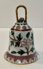 Vintage Brass Hand Bell with Enameled Floral Iris Design — listing 5