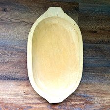 Handcrafted Wooden Lazy Susan Serving Tray with Curved Rails and Orange Ceramic Bowl — listing 2