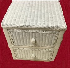Bow-Front Demilune Side Table / Nightstand with Rattan Bamboo Frame and Woven Wicker Drawer — listing 4
