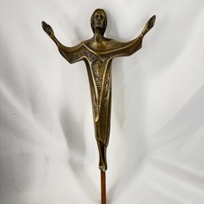 Mid-Century Modernist Bronze Crucifix on Cherry Wood Cross — listing 4