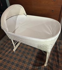Vintage Wicker Baby Bassinet on Folding Rocker Stand with Mattress — listing 4