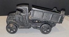 Antique Cast Iron Dump Truck Toy "Sand Rocks Coal", Green & White Paint, 7.5" — listing 3