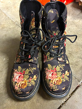 Dr. Martens Black Leather Cap-Toe Lace-Up Combat Boots with Satin Ribbon Laces, listing 5