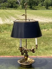 Vintage Brass Bouillotte-Style Twin-Candlestick Table Lamp with Adjustable Bell Shade — listing 4