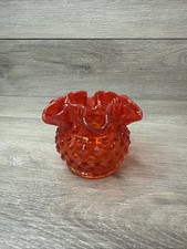 Fenton Amberina/Tangerine Thumbprint Ruffled Crimped Bowl, 8 inch — listing 2