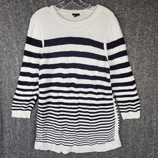 Talbots White Boat Neck Sweater with Black Stripe Hem, 3/4 Sleeve — listing 2